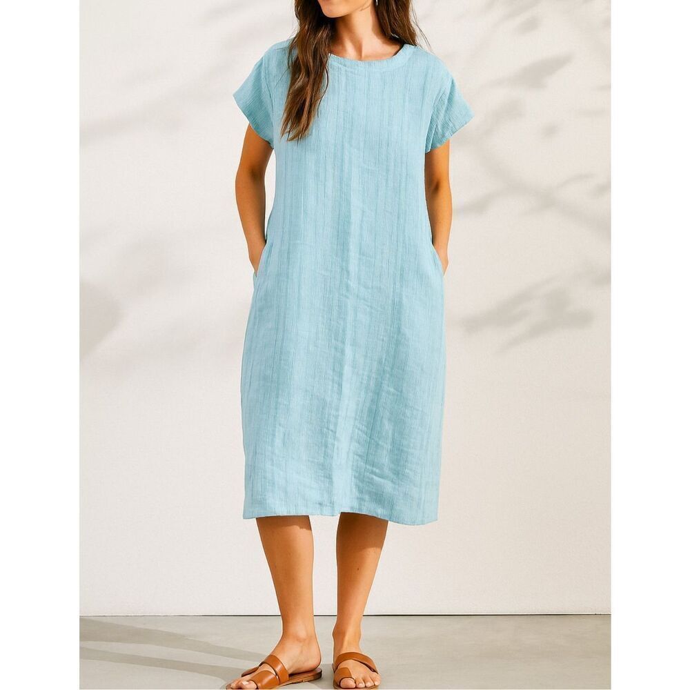 Flax NWOT linen dress pockets short sleeve crew neck size medium